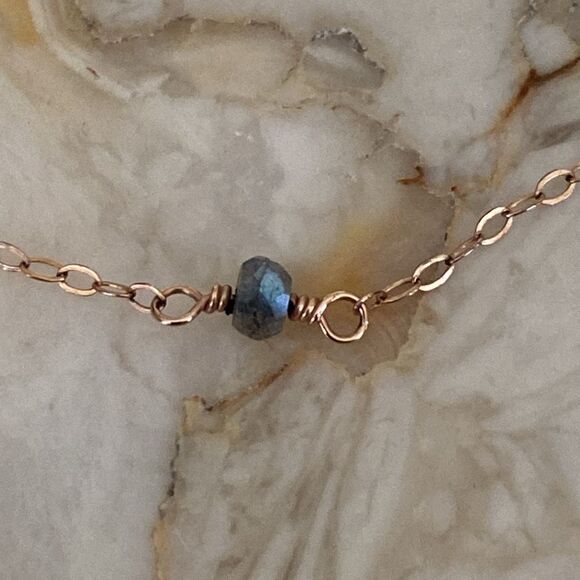 14K GF Rose Gold & Crystal Bead Fine Dainty Necklace - Picture 4 of 7